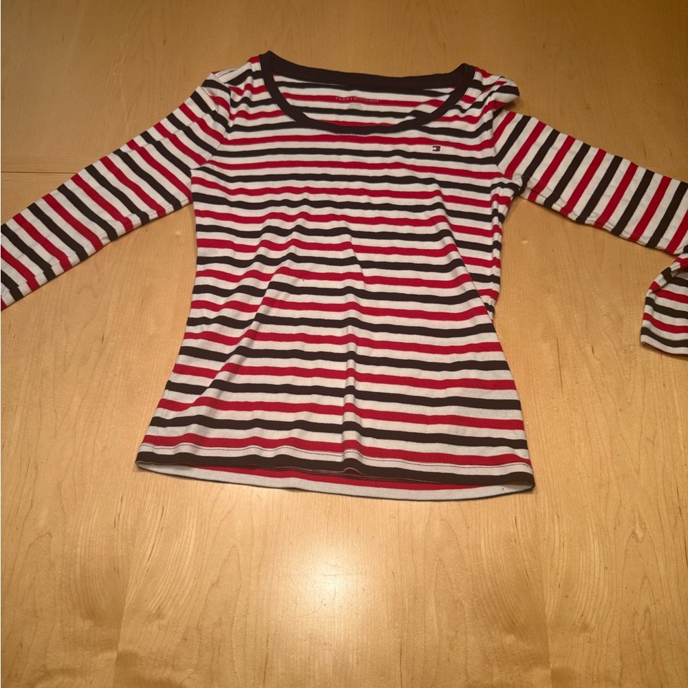 Tommy Hilfiger Red White Navy Striped Knit Top
